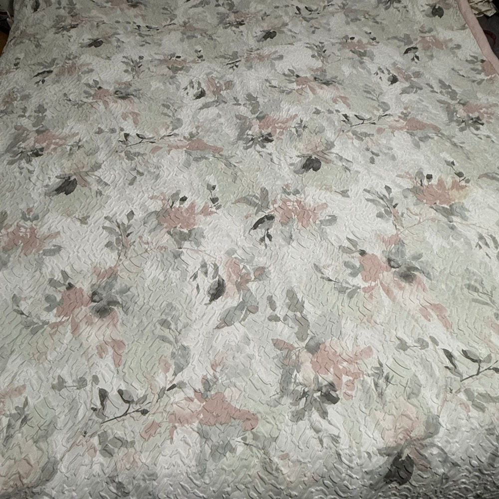 DKNY Full Queen Duvet Cover Floral Jacquard Sage Green Pink 88x92 Button Closure